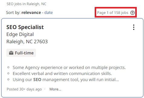 SEO Courses in Raleigh - Job Statistics