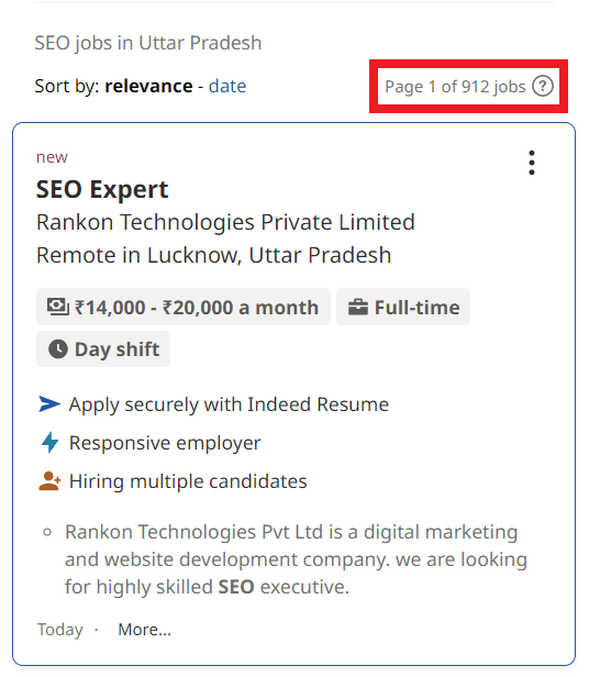 SEO Courses in Rampur - Job Statistics