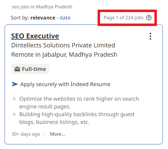 SEO Courses in Ratlam - Job Statistics