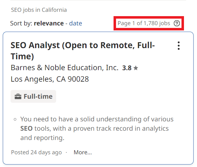 SEO Courses in Reno - Job Statistics