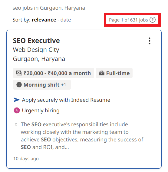 SEO Courses in Rewari - Job Statistics