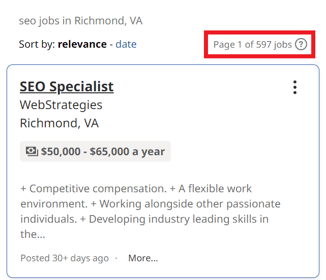 SEO Courses in Richmond - Job Statistics