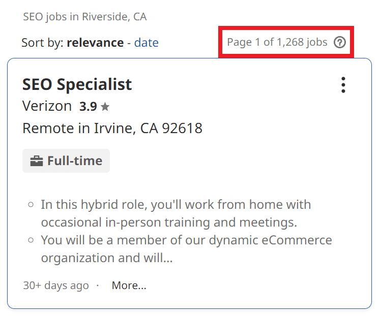 SEO Courses in Riverside - Job Statistics