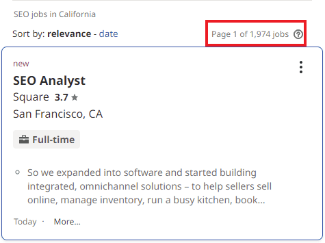 SEO Courses in Roseville - Job Statistics 