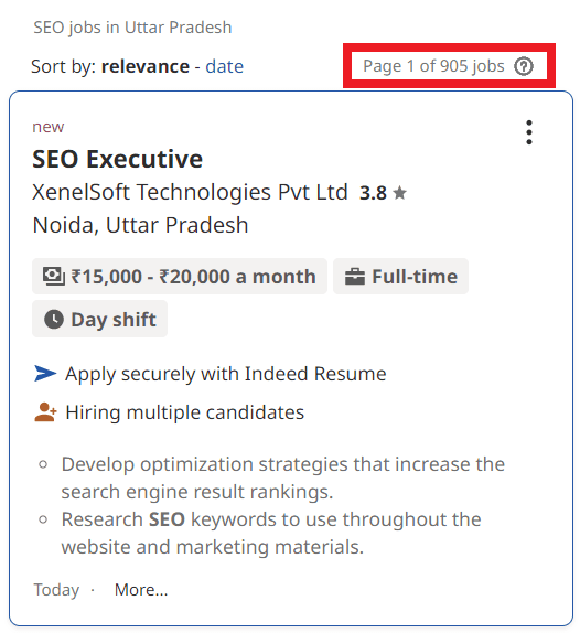 SEO Courses in Saharsa - Job Statistics
