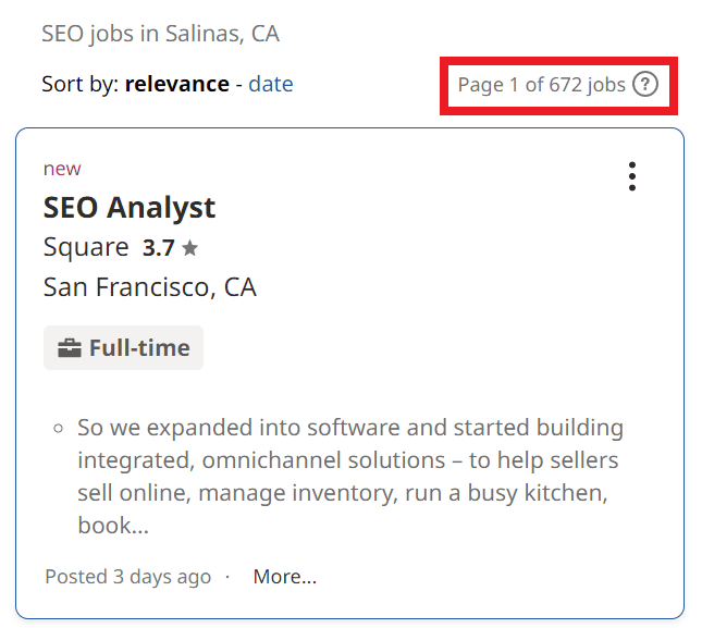 SEO Courses in Salinas - Job Statistics
