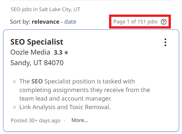 SEO Courses in Salt Lake City - Job Statistics