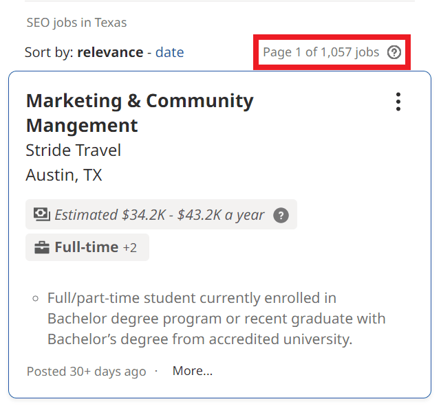 SEO Courses in San Antonio - Job Statistics