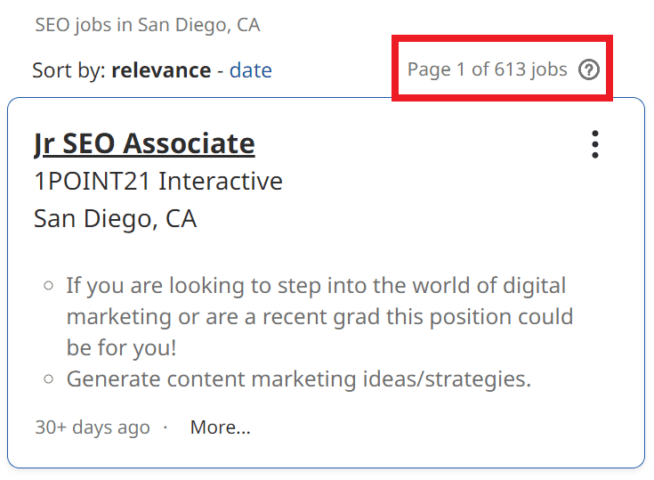 SEO Courses in San Diego - Job Statistics