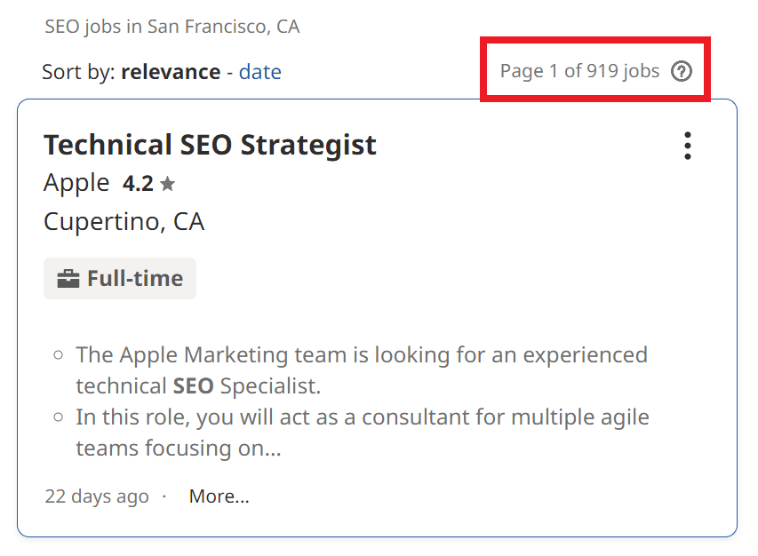 SEO Courses in San Francisco - Job Statistics