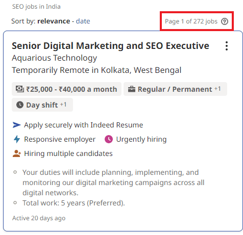 SEO Courses in Satkhira - Job Statistics
