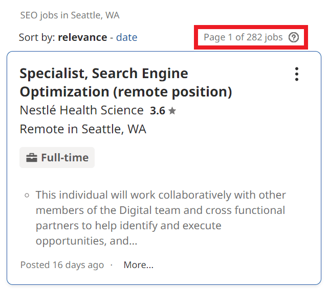SEO Courses in Seattle - Job Statistics