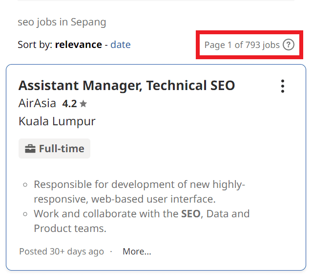 SEO Courses in Sepang - Job Statistics