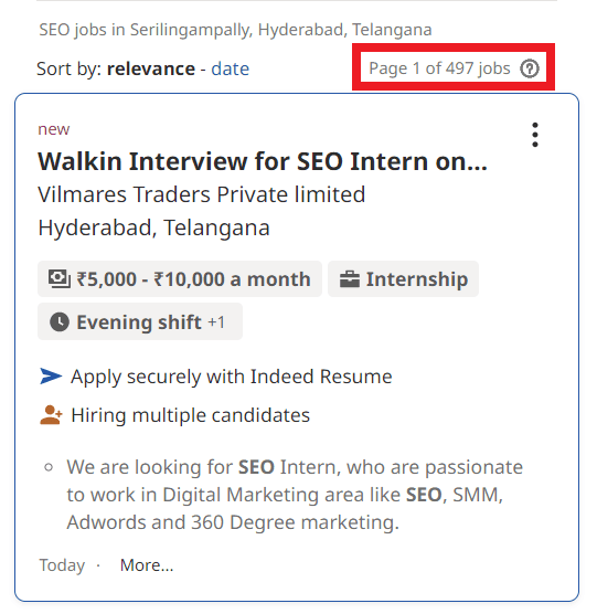 SEO Courses in Serilingampally - Job Statistics