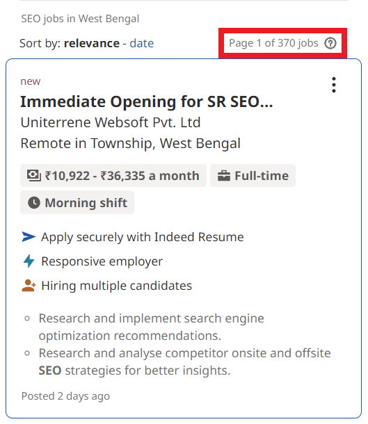 SEO Courses in Shantipur - Job Statistics