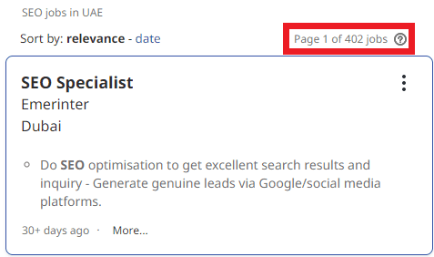 SEO Courses in Sharjah - Job Statistics 