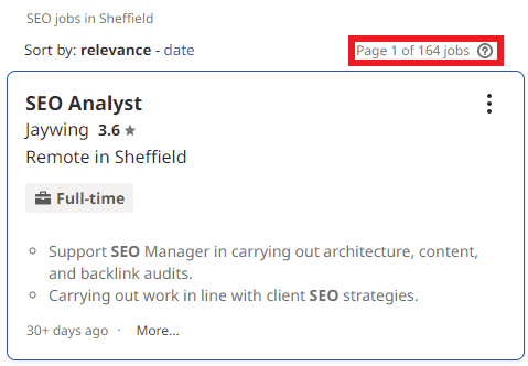 SEO Courses in Sheffield - Job Statistics