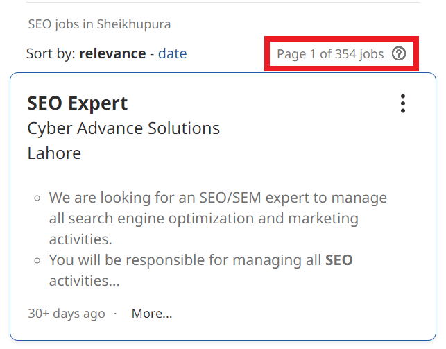 SEO Courses in Sheikhupura - Job Statistics
