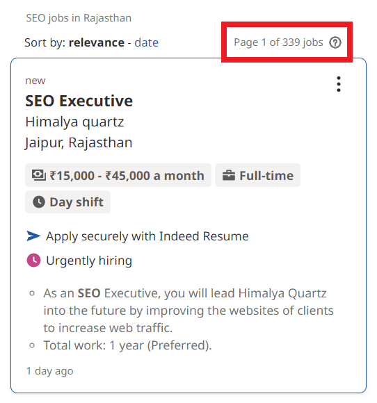 SEO Courses in Sikar - Job Statistics