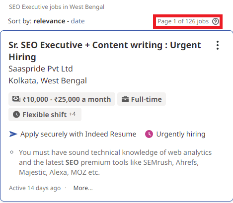 SEO Courses in Siliguri - Job Statistics