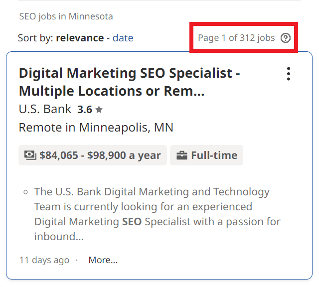 SEO Courses in Sioux Falls - Job Statistics