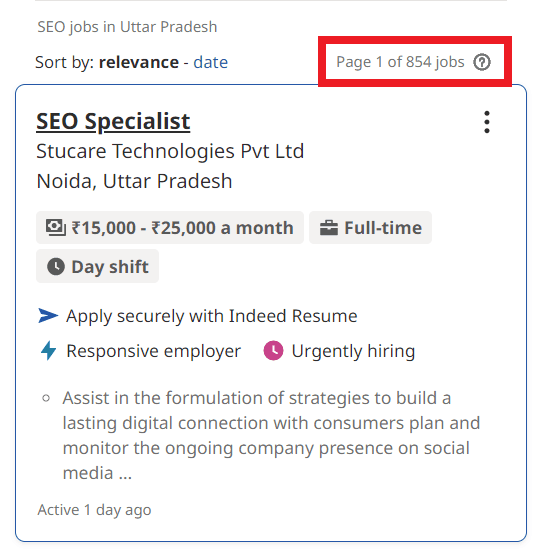 SEO Courses in Sitapur - Job Statistics