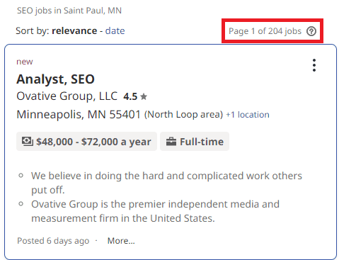 SEO Courses in St. Paul - Job Statistics