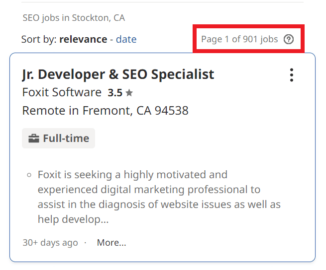 SEO Courses in Stockton - Job Statistics