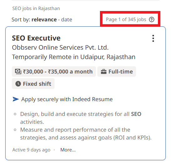 SEO Courses in Sujangarh - Job Statistics