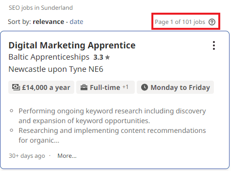 SEO Courses in Sunderland - Job Statistics