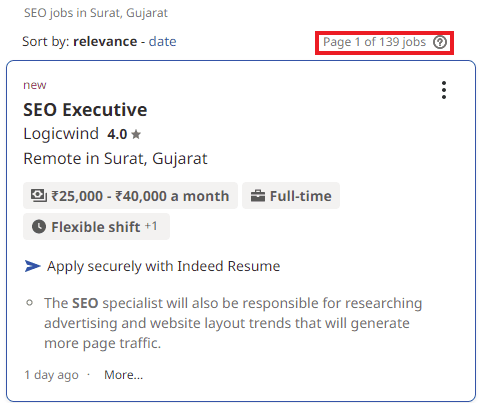 SEO Courses in Surat - Job Statistics
