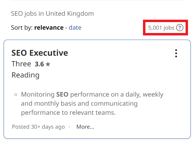 SEO Courses in Swansea - Job Statistics