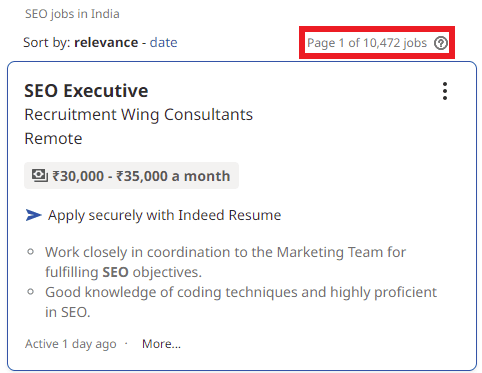 SEO Courses in Motihari - Job Statistics