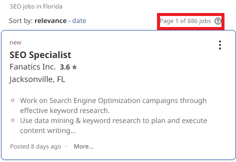 SEO Courses in Tallahassee - Job Statistics