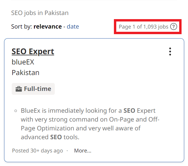 SEO Courses in Tando Allahyar - Job Statistics