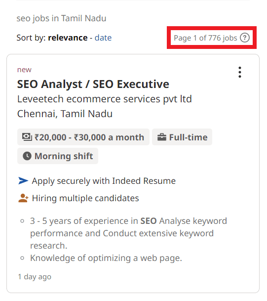 SEO Courses in Tanjore - Job Statistics