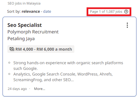 SEO Courses in Bintulu - Job Statistics