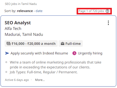 SEO Courses in Theni - Job Statistics