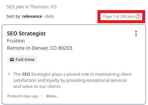 SEO Courses in Thornton - Job Statistics