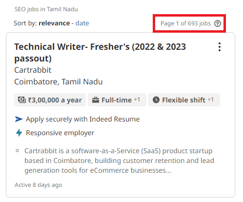 SEO courses in Tiruchiappalli- job statistics