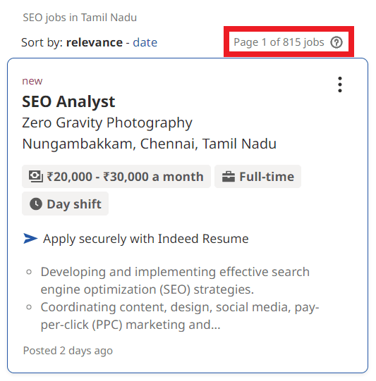 SEO Courses in Tiruvannamalai - Job Statistics