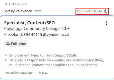 SEO Courses in Toledo - Job Statistics 