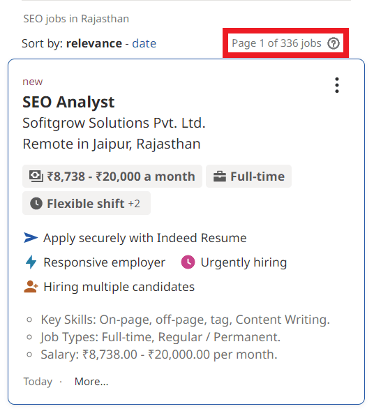 SEO Courses in Tonk - Job Statistics