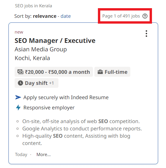 SEO Courses in Trichur - Job Statistics