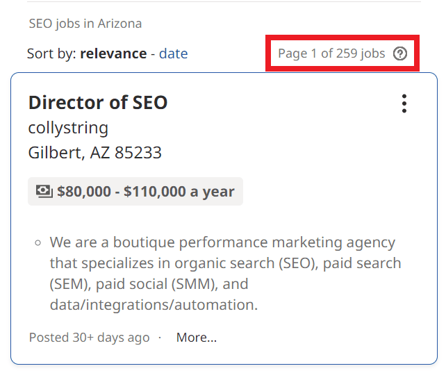 SEO Courses in Tucson - Job Statistics