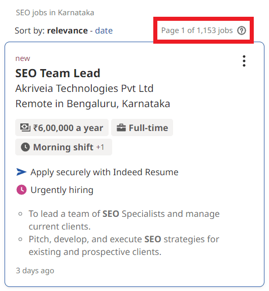 SEO Courses in Tumkur - Job Statistics