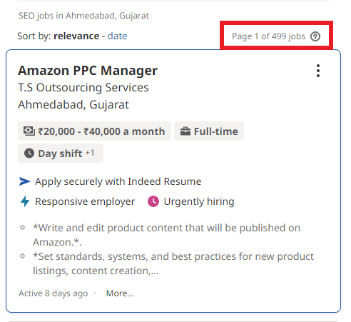 SEO courses in Vadodara- job statistics