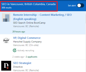 SEO Courses in Vancouver - Job Statistics