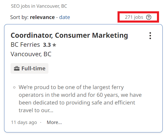 SEO Courses in Victoria - Job Statistics