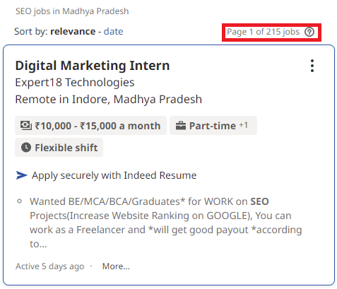 SEO Courses in Vidisha - Job Statistics